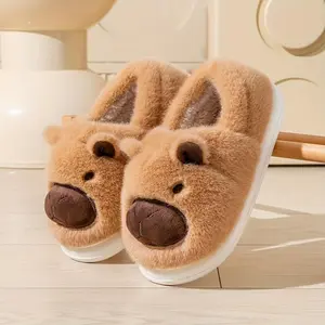 Capybara Fuzzy Slippers for Women & Men – Cute Cartoon Warm Winter House Shoes, Soft Plush Cozy Thick Sole Indoor Slides, Comfortable Non-Slip Home Slippers for Bedroom & Daily Wear