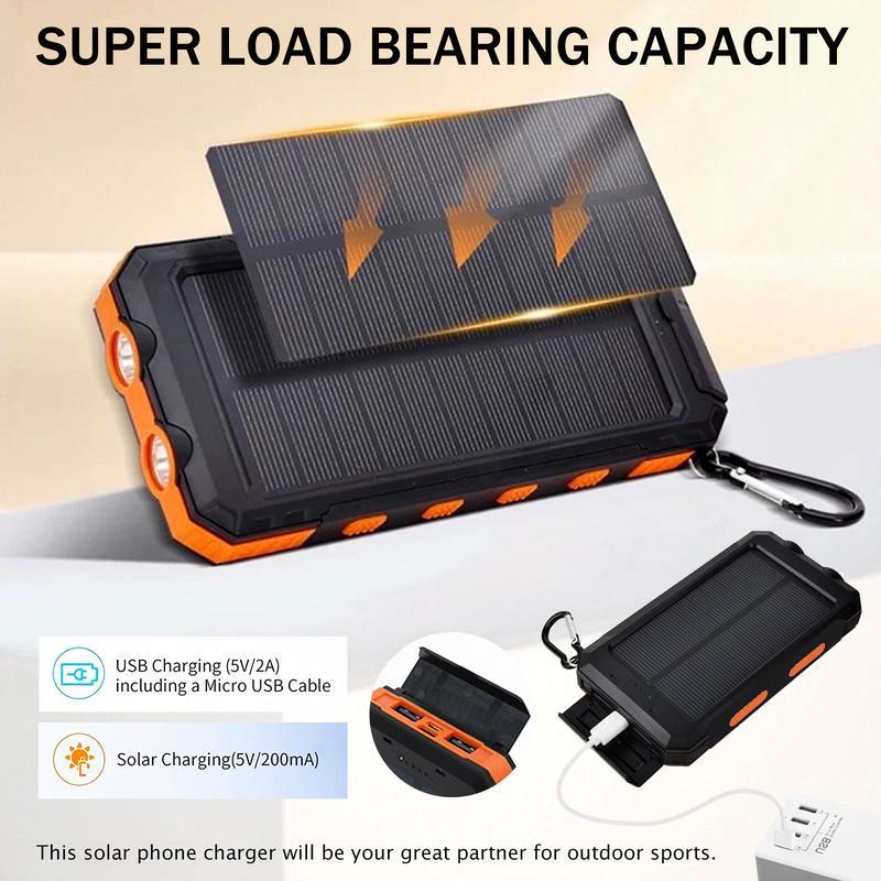 Solar Charger Power Bank 10000mAh Solar Phone Charger, Portable Charger Fast Charger Dual USB Ports Built-in LED Flashlight and Compass, IP65 Waterproof Portable Power Bank for Outdoor Activities-IP65 Waterproof Outdoor Phone Charger