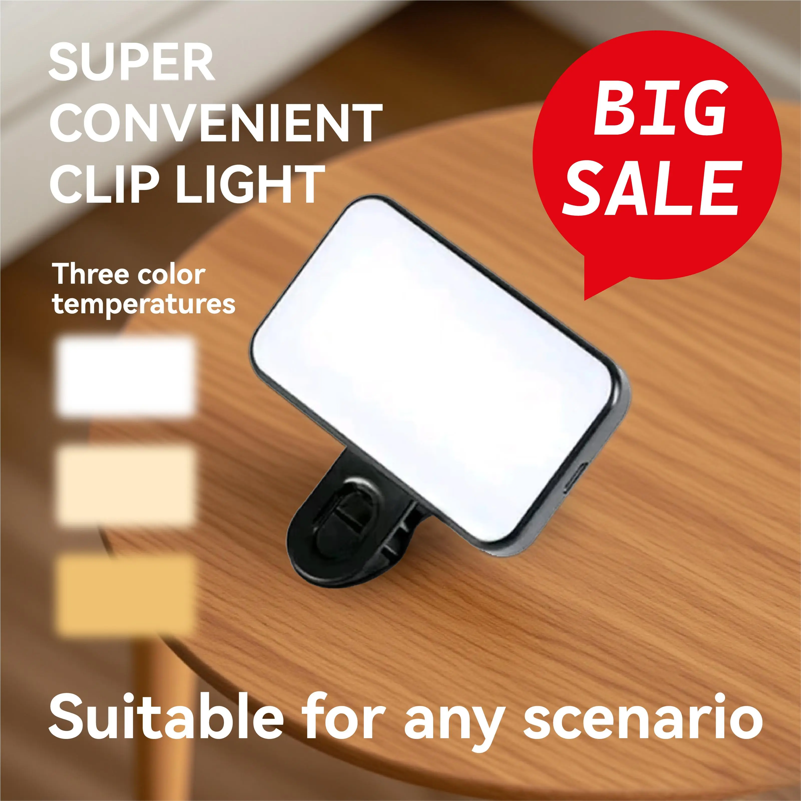 Clip-On Selfie LED Light for Smartphones, Laptops & Tablets Perfect for Video Conferencing, Zoom Calls, Photography & Makeup-Portable Black Phone Light Cellphone ring light