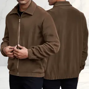 2025 New Plus Size Men's Corduroy Jacket-Coat, Casual Menswear, Spring & Autumn Trendy Plain Long-Sleeve Loose Lapel Top with Full-Length Zipper Closure, Everyday Wear, Father's Day Gift, Jackets