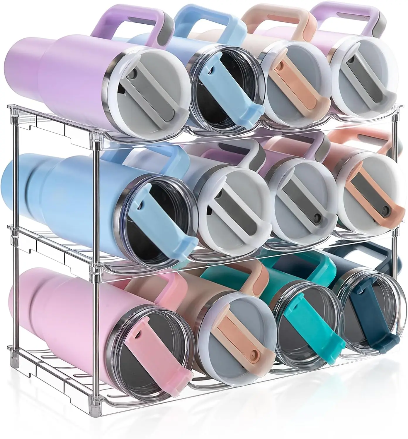 Stackable Water Bottle Organizer, Large Compartment Water Bottle Holder for Stanley 40 oz Tumbler, Kitchen Storage Organizer for Stanley Cup Accessories, Tumbler Organizer Wine Rack - Hold 16 Bottles