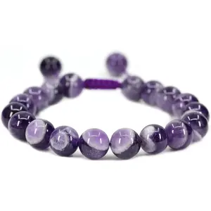 Angelstones Handmade Gemstone 10mm A Grade African Amethyst Round Beads Adjustable Braided Macrame Tassels Chakra Reiki Bracelets 7-9 inch Unisex