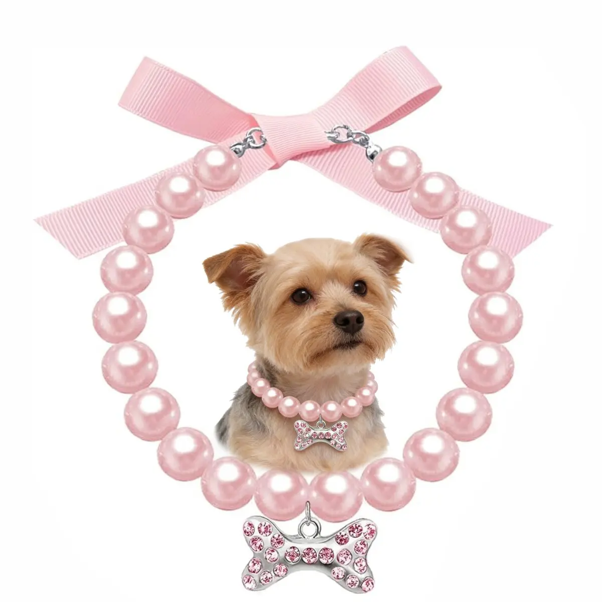 Dog Cat Collar Necklace with Rhinestone Bone, Fancy Cat Wedding Collar Jewelry, Cute Girls' Pet Accessory for Cats, Puppies & Chihuahua Accessories