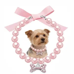 Dog Cat Collar Necklace with Rhinestone Bone, Fancy Cat Wedding Collar Jewelry, Girls' Pet Accessory for Cats & Puppies