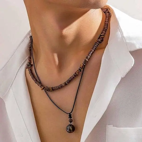 BloomWish S Puka Shell Necklace for Men Tiger Eye Hawaiian Layered Beaded Shungite Black Onyx Necklaces Summer Charm Necklace Beach Vacation Essentials
