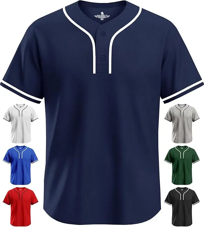 Exxact Sports Blank Baseball Jersey Men, Full Button Down Plain Baseball Jersey, Sports Uniforms Men Women Jersey - (Navy) Baseball Jersey for Fans