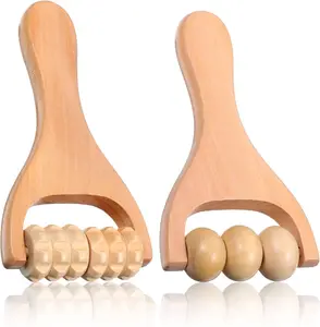 2Pcs Handheld Wooden Massage Roller, Personal Care Massage Tool for Back, Leg Muscle Relief