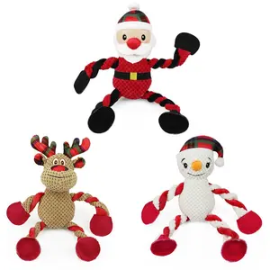Cross-border e-commerce Christmas set dog toy limb sounding cotton rope design bite-resistant plush holiday dog toy Guangdong tough toy harness