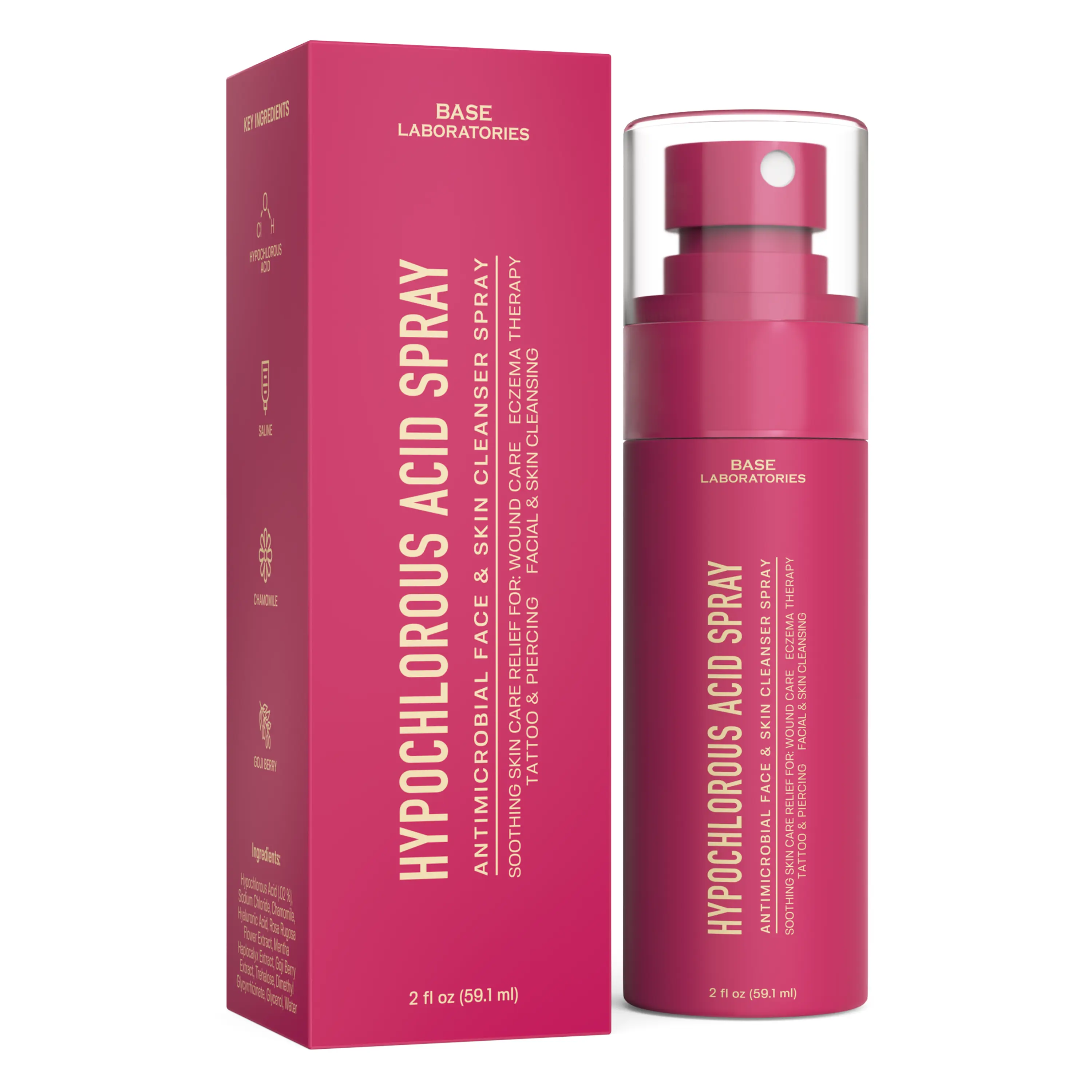 Base Laboratories Hypochlorous Acid Spray – Travel Size Facial Toner & Cleanser for Skin Repair, Redness, Irritation & Acne (2oz) Excess Sebum Control