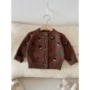 2025 Autumn And Winter Girls' Sweater Long Sleeve Embroidered Cardigan Baby Versatile Jacket Top