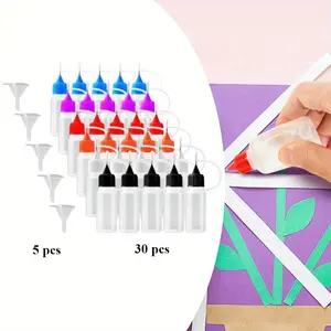 30 Pcs Empty Needle Tube Bottles, 10ml Semi Translucent Rubber Bottles, with 5 Funnels, Used for DIY Quilting Process and Acrylic Painting Organiser , Textiles & Soft Furnishings