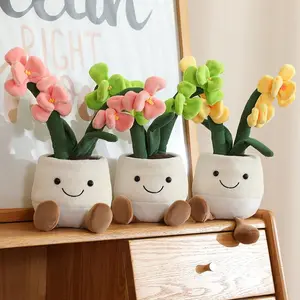 Simulated Orchid Flower Plush Pot Doll, 1-Count Cute Plush Flower Pot Doll, Home Decor Birthday Gift, Soft Adorable Stuffed