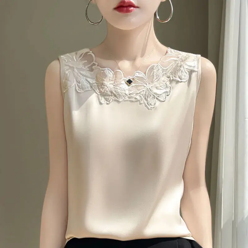 Elegant Silk Lace Camisole - Sleeveless Satin Top for Women