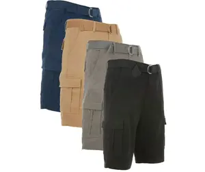 {3-Pack} Men’s Cotton Stretch Twill Belted Cargo Shorts
