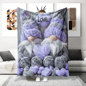 Heart Dwarf Pattern Flannel Blanket, Colorblock Design, All-Season Soft Shawl for Bed Sofa Floor, Durable Printed Throw, Flannel Throw Blankets