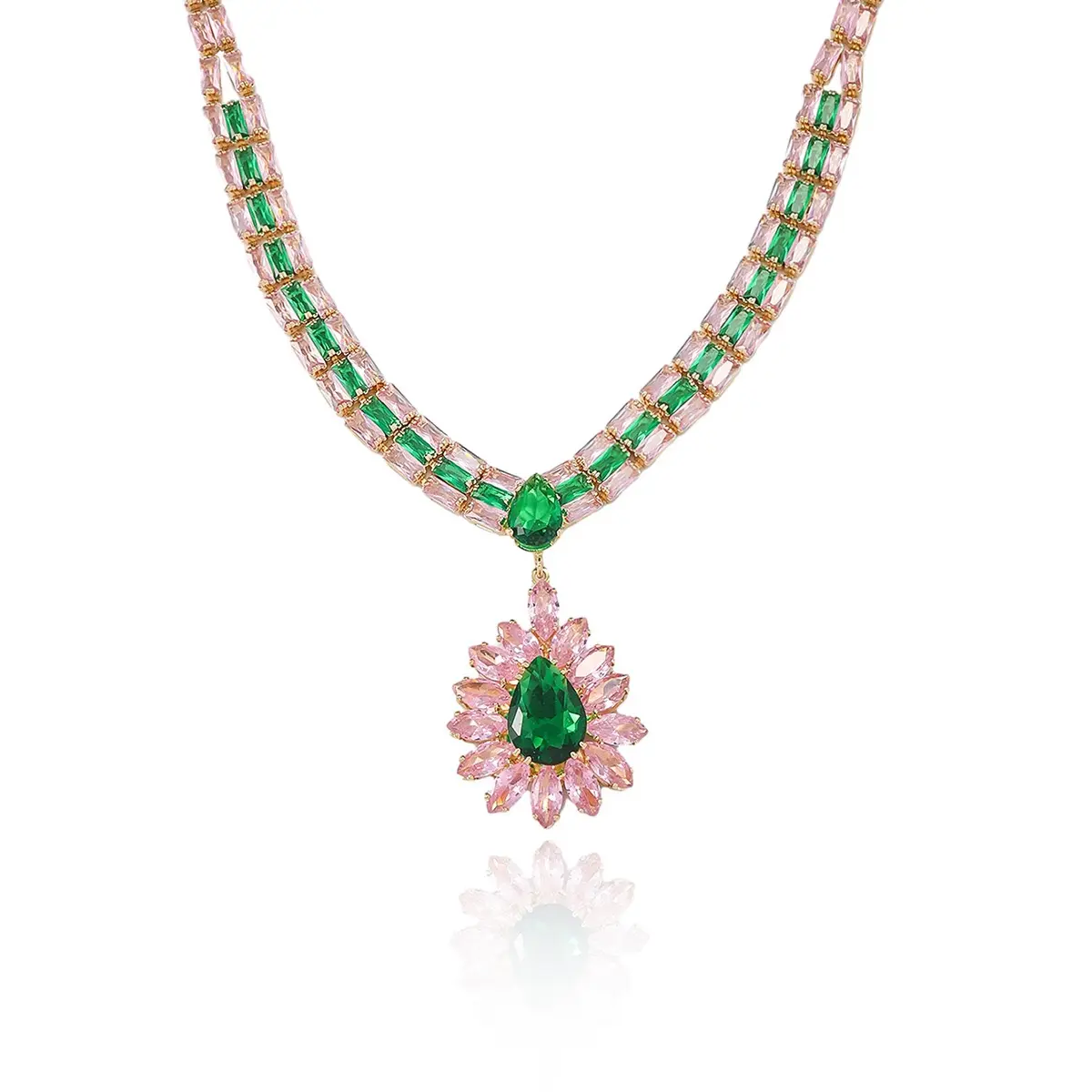 LisiZen Alloy 2-Piece Costume Jewelry Set - European-American Style Collarbone Chain, Blush Pink Water Drop CZ Earrings with Micro-Inlaid Zircon, Daily Wear, Choking Hazard Small Parts, DZXL4410