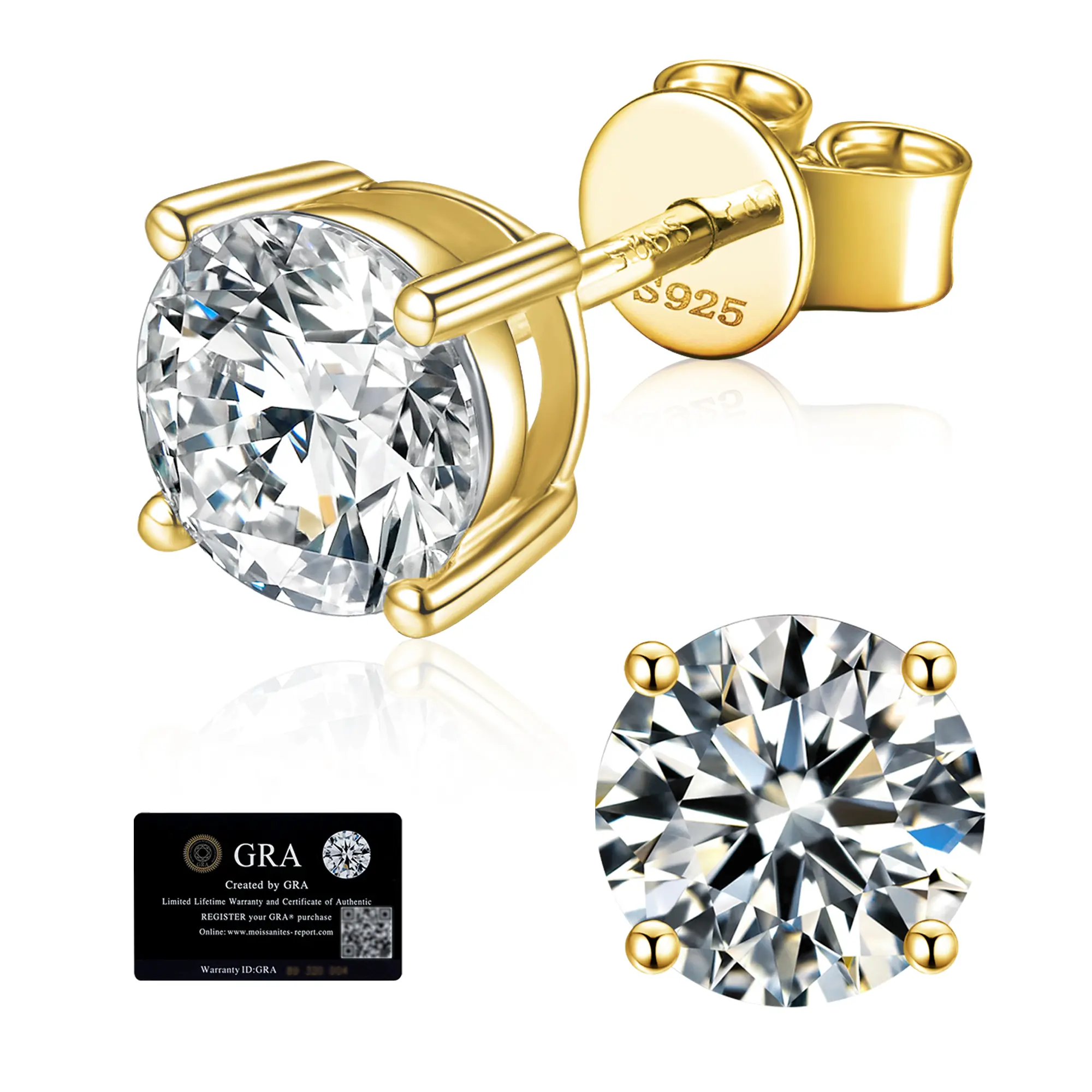BOYA 18k White Gold S925 Sterling Silver Moissanite Stud Earrings 1.0ct D VVS1 GRA Certified Lab Created Diamond | Friction Backs | Gift Box Included Brilliant Sparkle Everyday Wear for Women and Men