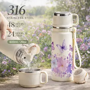 1 Pc insulated mug, 20oz vacuum cup, double wall stainless steel thermal mug, Stainless steel tumbler, leak proof lid with handle strap, keeps hot 12 hours cold 24 hours, portable travel mug for coffee tea drinks, Mothers Day gift for mom floral style