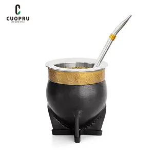 CUOPRU Baroque Style Imperial Yerba Mate Cup, A Argentina Mate Gourd with Bombilla (Straw) and Cleaning Brush Set Drinkware