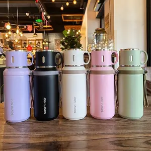 600ml Vacuum Insulated Flask, Portable Coffee Cup with Lid, Double Function Coffee Cup, Outdoor Water Bottle for Camping, Cycling, Car, Home, Office, Insulated Travel Drinkware, Drinkware Stylish Flasks