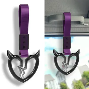 JDM Devil Broken Heart TSURIKAWA Crystal Bubble Black Ring Car Subway Bus Handle Hand Strap Nylon Strap