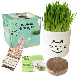 Cat Grass Kit for Indoor Cats, 3 Pack Fast Growing Cat Grass Kit with Eco-Friendly Biodegradable Pots, Soil & Organic Wheatgrass Seeds, Grows in 3-7 Days with High Germination Rate