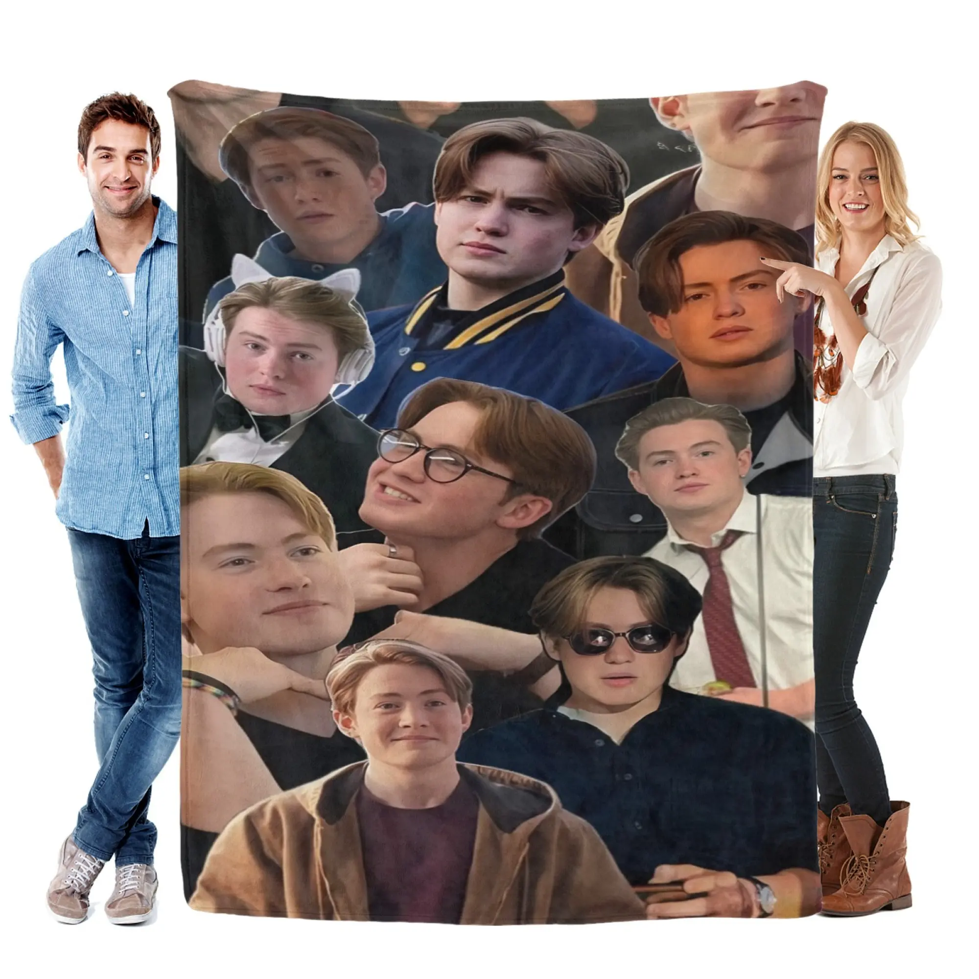 Cute Nick Nelson Kit Connor Picture Collage Decorative Flannel Throw Blanket, Skin-Friendly Breathable Flannel Fabric, Aesthetic Dorm Room Wall Hanging, Surprise Holiday Gift For Heartstopper Fangirls