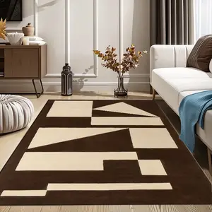 Modern Geometric Pattern Carpet, Soft Velvet Bedroom Living Room Rug, Decorative Rug, Non-Slip Washable Outdoor Mat, Indoor Outdoor Use