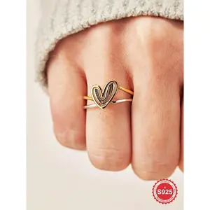 S925 Sterling Silver Heart Design Ring, Fashion Accessories for Women & Girls, Trendy All-match & Exquisite Jewelry for Birthday Gift, Valentine's Day, Gift