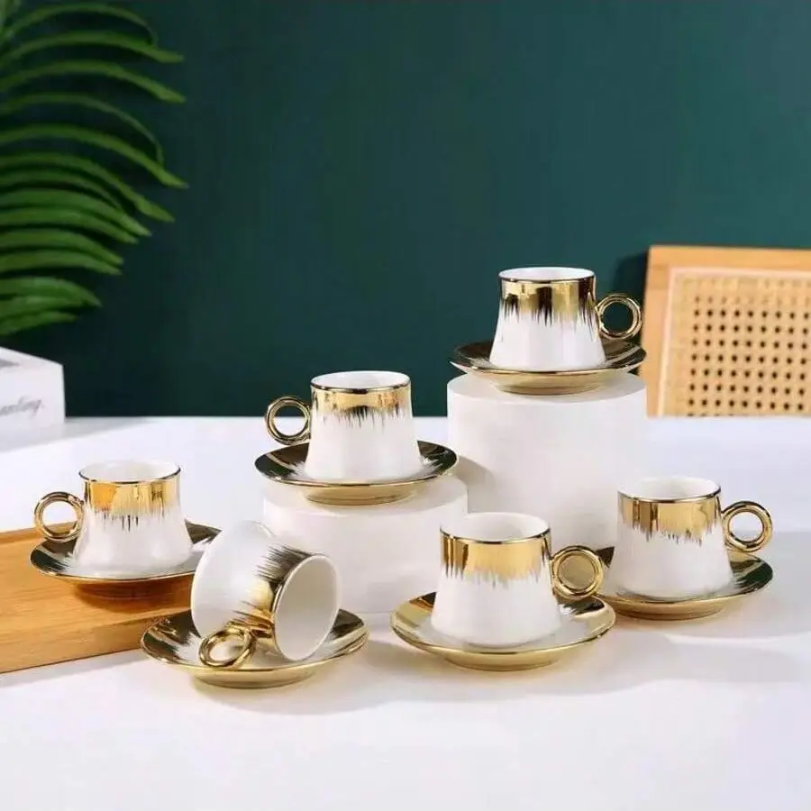 Minimalist Ceramic Coffee Cup Set 3oz/90ML, Includes Saucer, Teacup, Elegant Ceramic Cups, Ideal for Kitchen, Restaurant, Office, Tea Party, Arabic Espresso Cup, Tea Cups And Saucers