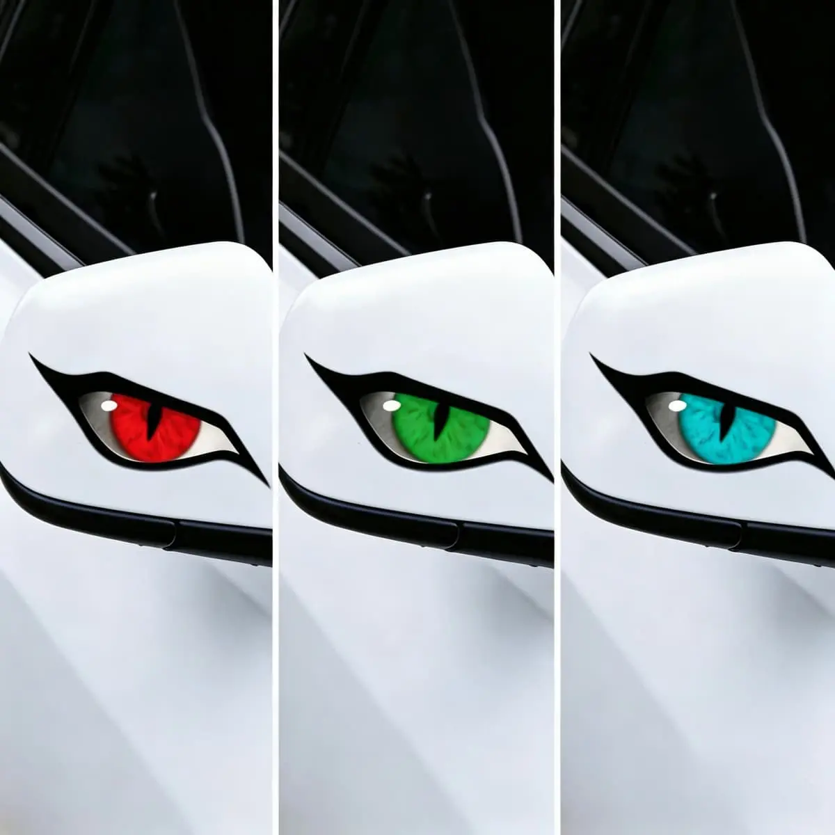 Beast Mode Raptor Eye Mirror Decals (3-Pack) - Aggressive Predator Vinyl Stickers for Trucks & JDM Cars, Waterproof Peel & Stick Auto Mods (Red/Blue/Green), Bold