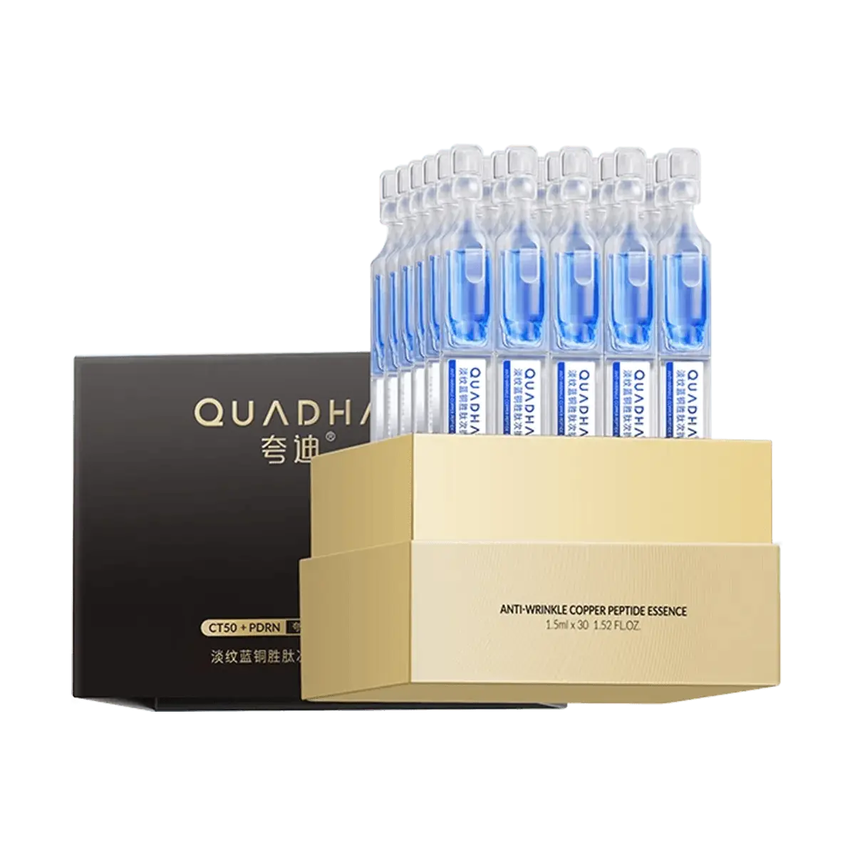 QUADHA Blue Copper Peptide Anti-Wrinkle Serum Ampoules - 1.5ml x 30 Vials | CT50 Cellular Anti-Aging Patent | Firming & Lifting, Daily, Skin Repair, Smooth Skin Routine, Anti-Aging Serums & Essences