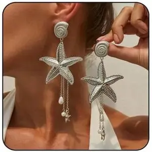 Starfish Tassel Dangle Earrings for Women Jellyfish Earrings Beach Long Dangle Drop Earring Summer Charm Earrings -Themed Dangling Earring Boho Beach