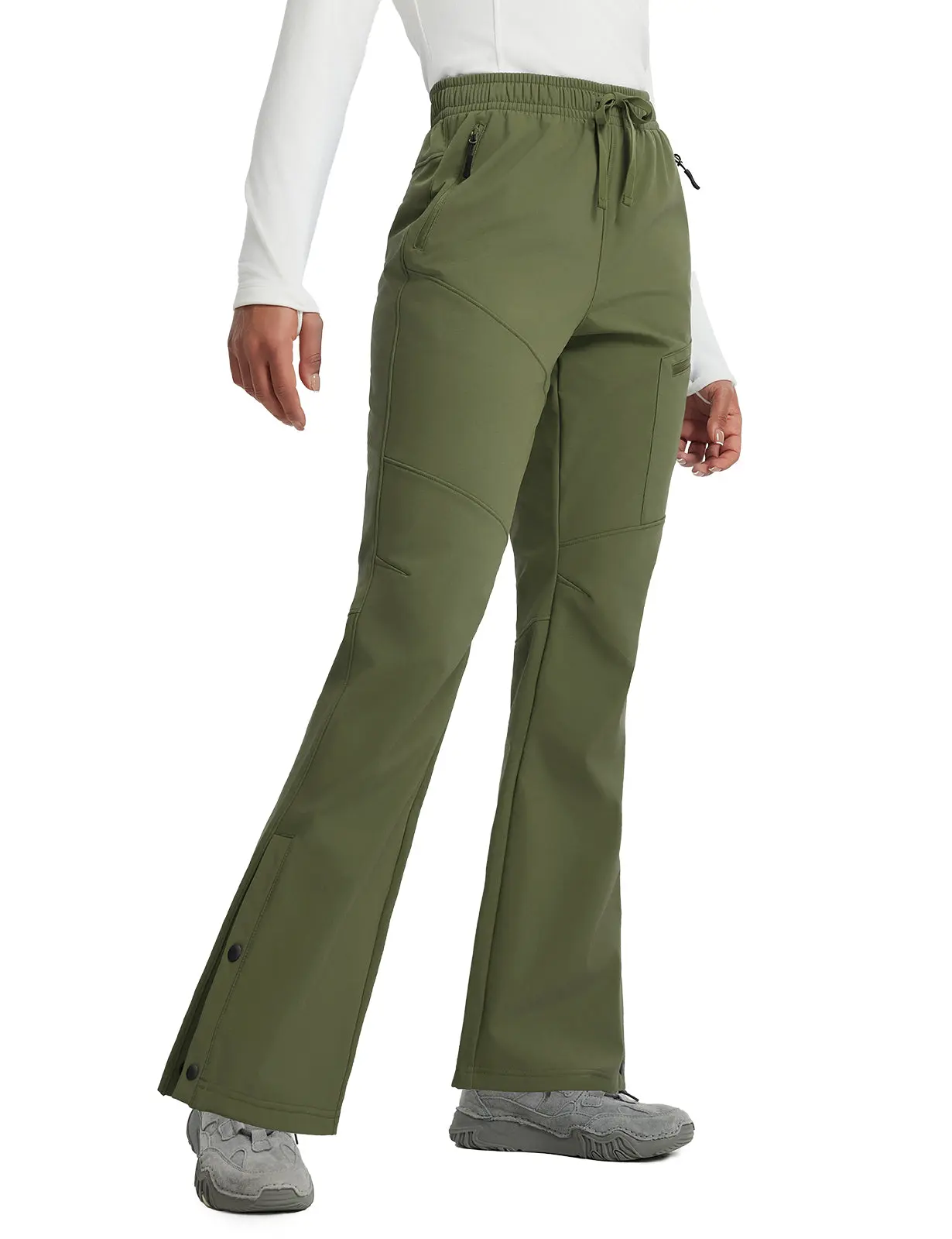 Baleaf Women's Waterproof Fleece-Lined Softshell Pants - Zipper Pockets, Thermal Fabric, Flared Style, Everyday Warm Insulated Bottoms for Hiking, Skiing, Cold Outdoor Activities