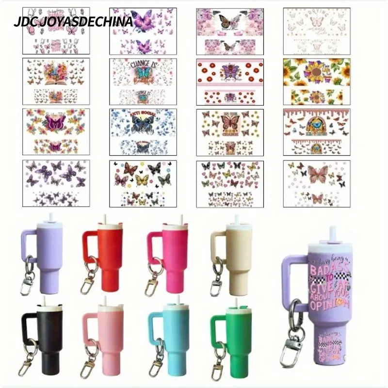 16pcs/ 32pcs Butterfly UV DTF Cup Wraps Rub on Transfer Stickers for Mini Tumbler Cup Keychains Accessories DIY Gift Cup Sticker Gift Self Adhesive