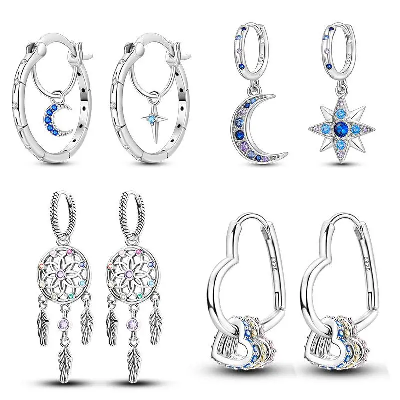 925 Sterling Silver Original Versatile Eardrop Earring Star Moon Clover Hoop Earrings For Women Wedding Engagement Gift