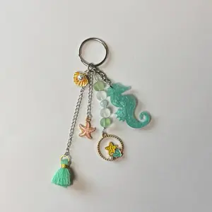 Handmade Teal Seahorse Keychain | Resin | Ocean Charms | Tassel | Multiple Colors
