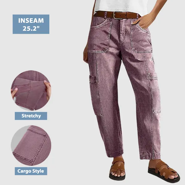 Flamingals Seam Front Patch Pocket Mid Rise Straight Leg Pants Without Belt