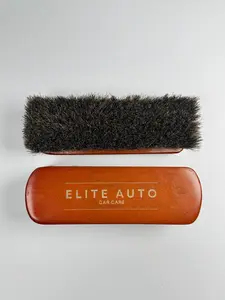 ELITE AUTO Car Care Horse Hair Leather Cleaning Brush 6.5" x 2" Lightweight Lotus Wood Multi-Surface Cleaner for Interiors Shoes Bags & More
