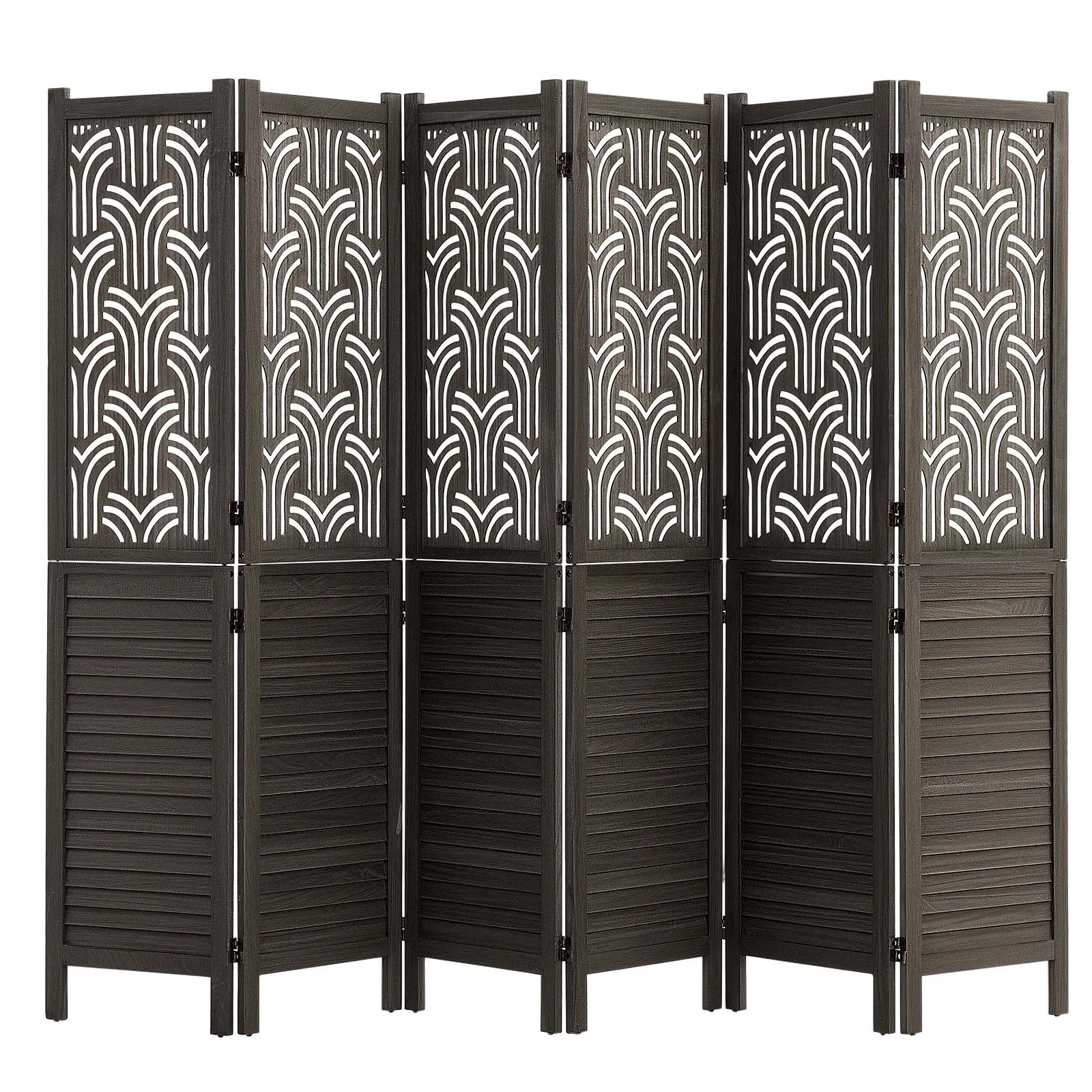 VEVOR Wood Room Divider 6 Panels 67 in Carved Wood Folding Privacy Screen, For Room Separation & Home Decor, Solid Frame, 360° Two-Way Hinges, Easy Assembly, Louvered Wooden Partition with Hardware