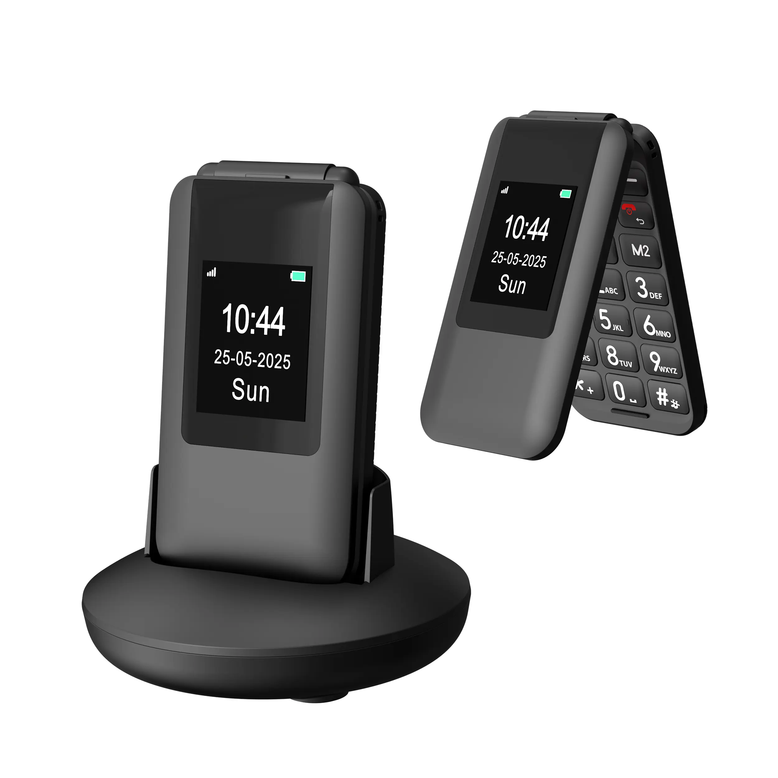 Portable Unlocked 4G LTE Flip Cellphone for Seniors - Big Buttons, 14-Day Batteries, Loud Sound, SOS Alert, Type-C Charging Case & Cable, Single Sim