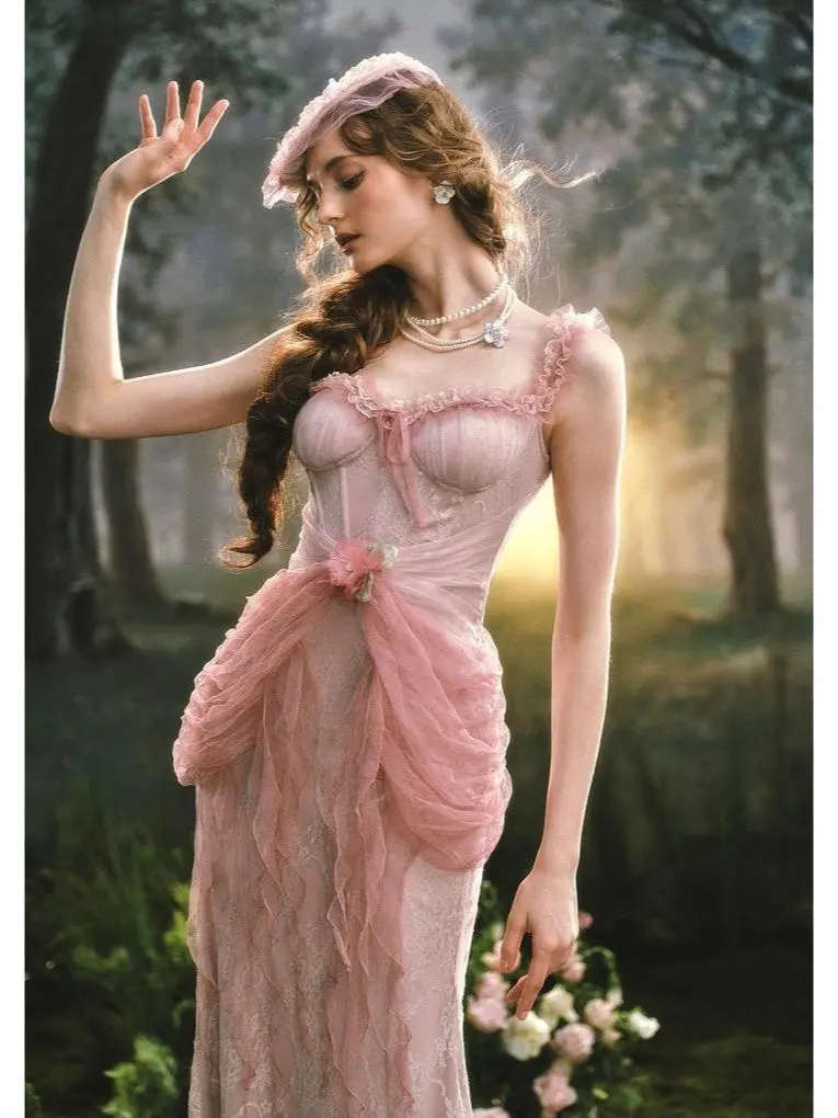 Pink Crabapple Blossom Corset Dress