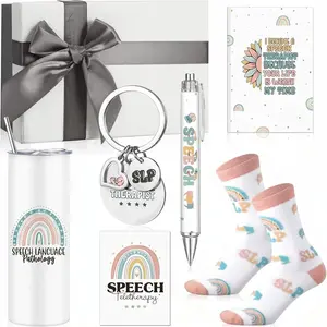 Patelai 7 Pcs Speech Therapist Appreciation Gifts Set Speech Language Pathologist Day 16 oz Tumbler Notebook Pen Keychain Sock Greeting Card and Box Slp Graduation Gift for Teacher Therapist Birthday