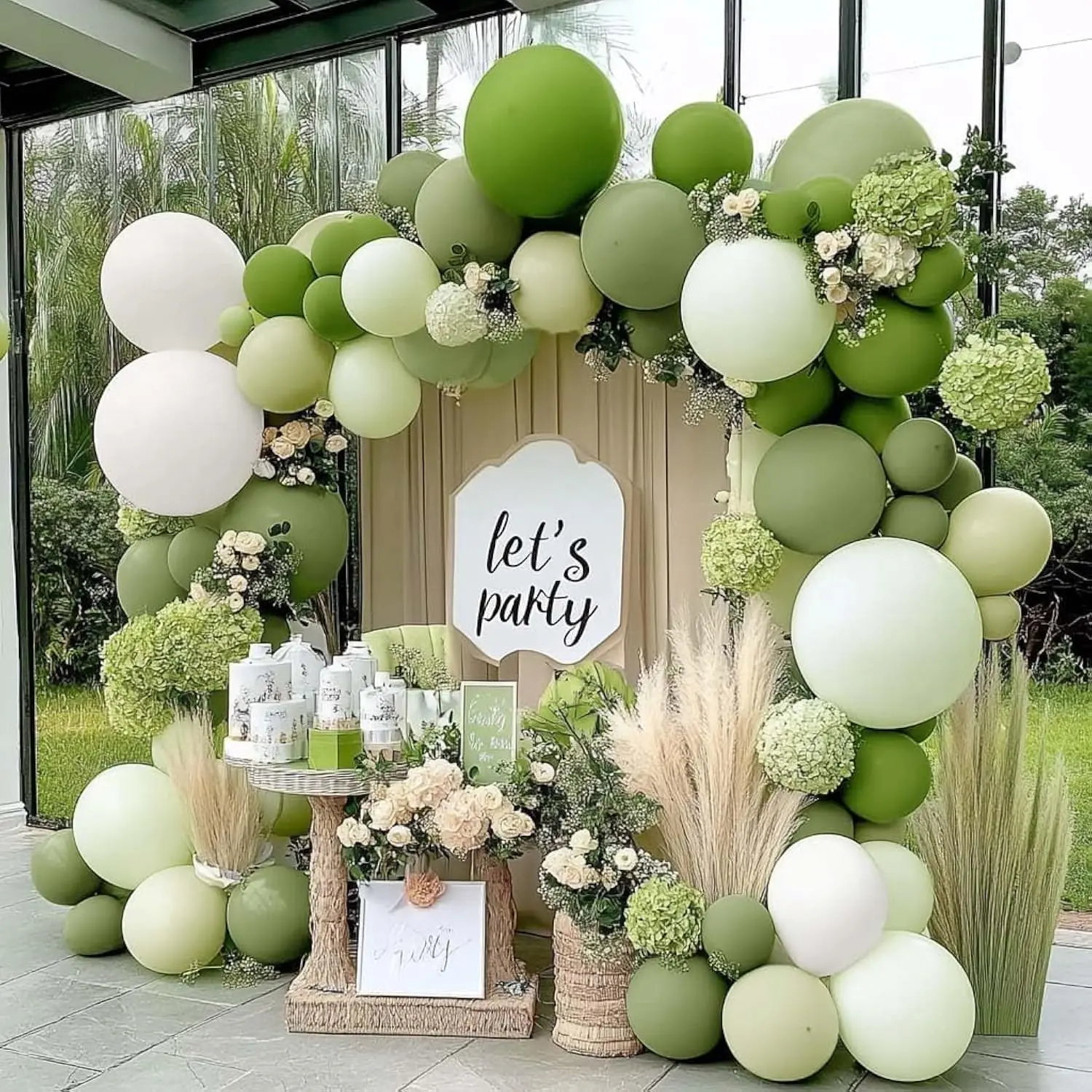 Green Balloon Arch Kit with Olive, Dusty Sage, White & Avocado Balloons for Party Decor Set