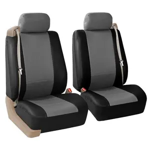 FH GROUP Airbag-Safe Slip-On PU Leather Water-Resistant Car Seat Protectors, Front Set with Built-In Seat Belt, All-Purpose Slip-On Set - Gray/Black, Car Seat Cushion, Auto Parts Accessories