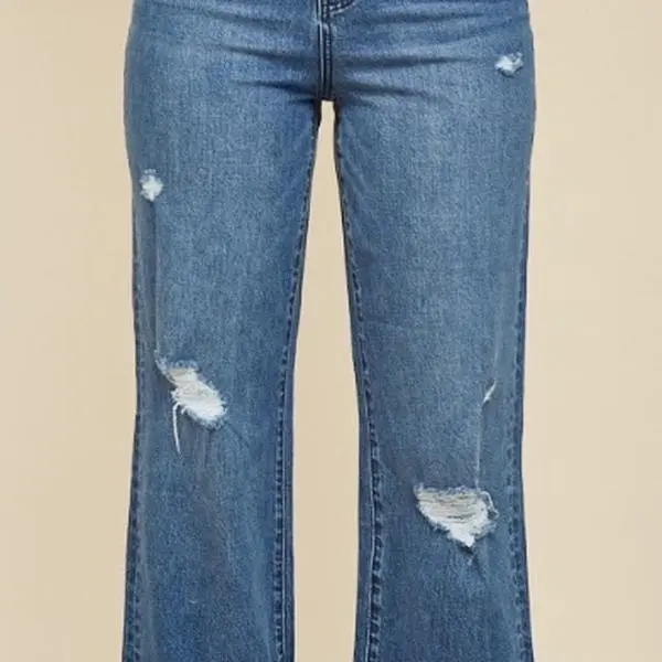 Straight Leg Boyfriend Fit Cuffed Jeans -Denim