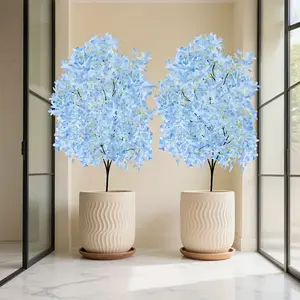 38.0-inch artificial sky-blue cherry blossom branches-realistic plastic flowers, faux outdoor flowers, with green leaves and petals, maintenance-free, interior/exterior finishes, suitable for weddings, festivals, family and seasonal displays