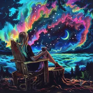 5D DIY Full Diamond Round Diamond Painting - Diamond Art Kit Starry Sky, Aurora, Girl Mosaic, Planet, Canvas - DIY Decoration Painting, Home Wall Decor, Perfect for Halloween and Christmas, Independence Day, Birthdays, and Anniversary Gifts.