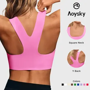 Aoysky Women's Buttery Soft Square Neck Compression Padded Longline Sports Bra, Yoga Activewear for Yoga, Running Workouts, Sports Bra for Women Crop Top