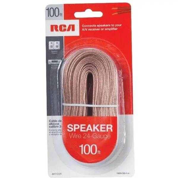 RCA AH100R 24-Gauge High Performance Speaker Wire, 100-Foot Spool Pack for Audiophiles, Rich Sound, Stereo Equipment Accessory for In-Phase Hookup, Ideal for Speakers, Great Gifts Option
